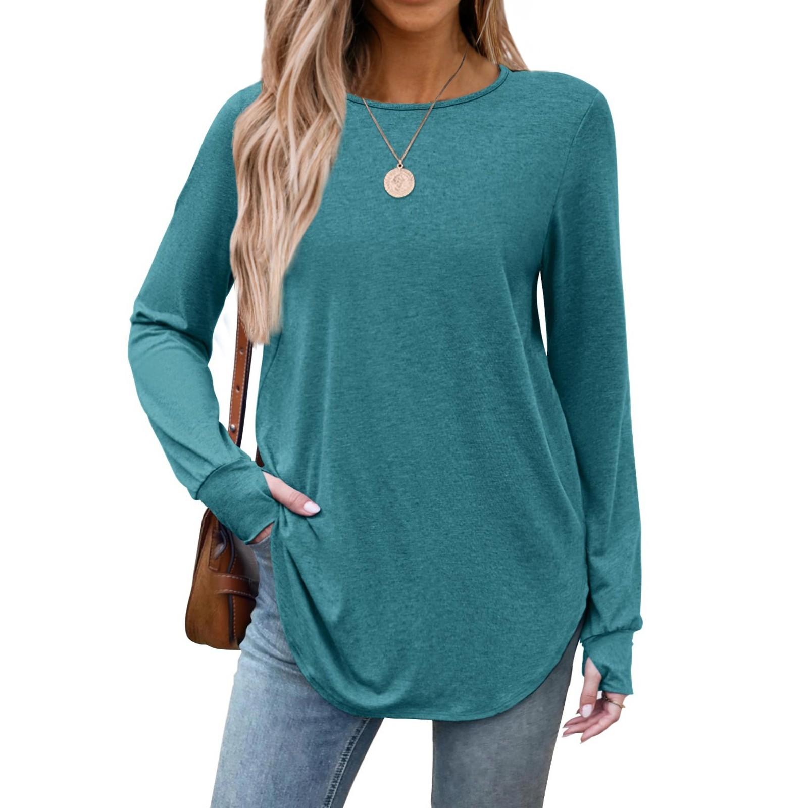 

Womens Long Sleeve Shirts Thumb Hole Tunic Tops Oversized Tshirts Loose Fit Fall Fashion Tops Clothes L
