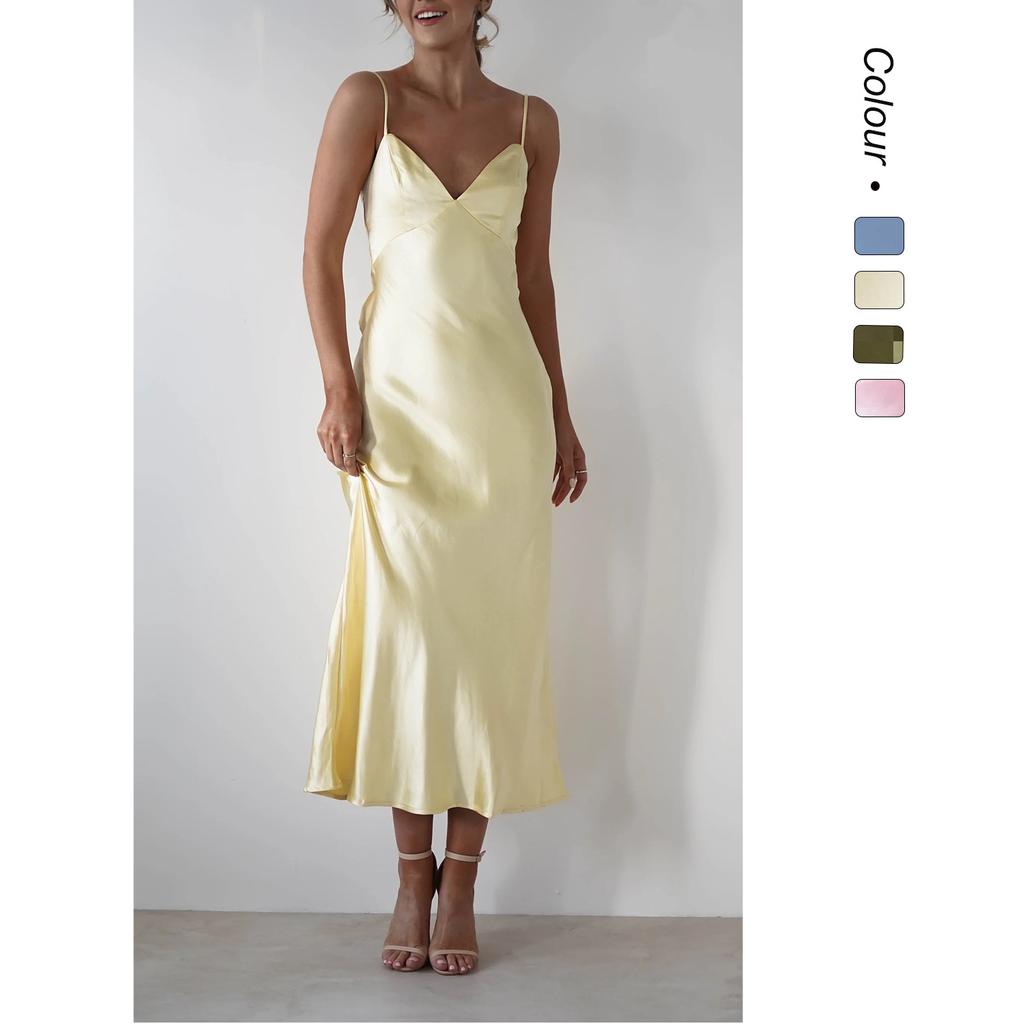 A New Style of Dress with Strappy Satin Finish, A Fashionable Backless Strappy Cinched-waist Dress