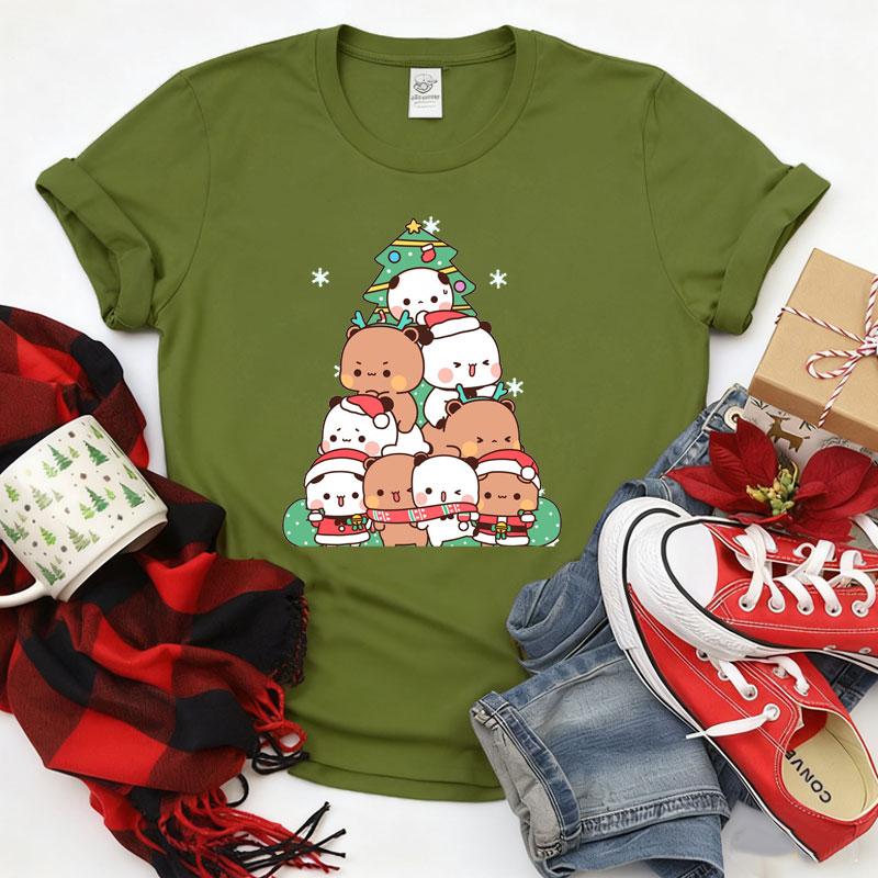 Kawaii Bubu Dudu Christmas Tree Graphics Tshirt Trendy Funny Cartoon Christmas Shirt Novelty Holiday Party Couple Cotton Tees