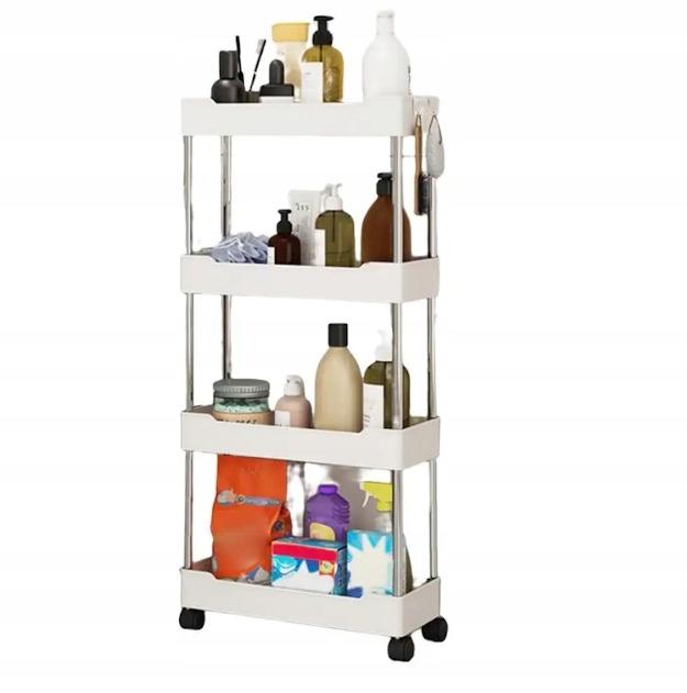 Bathroom Shelf Kitchen Cabinet Mobile Shelf 4-Level Casters White