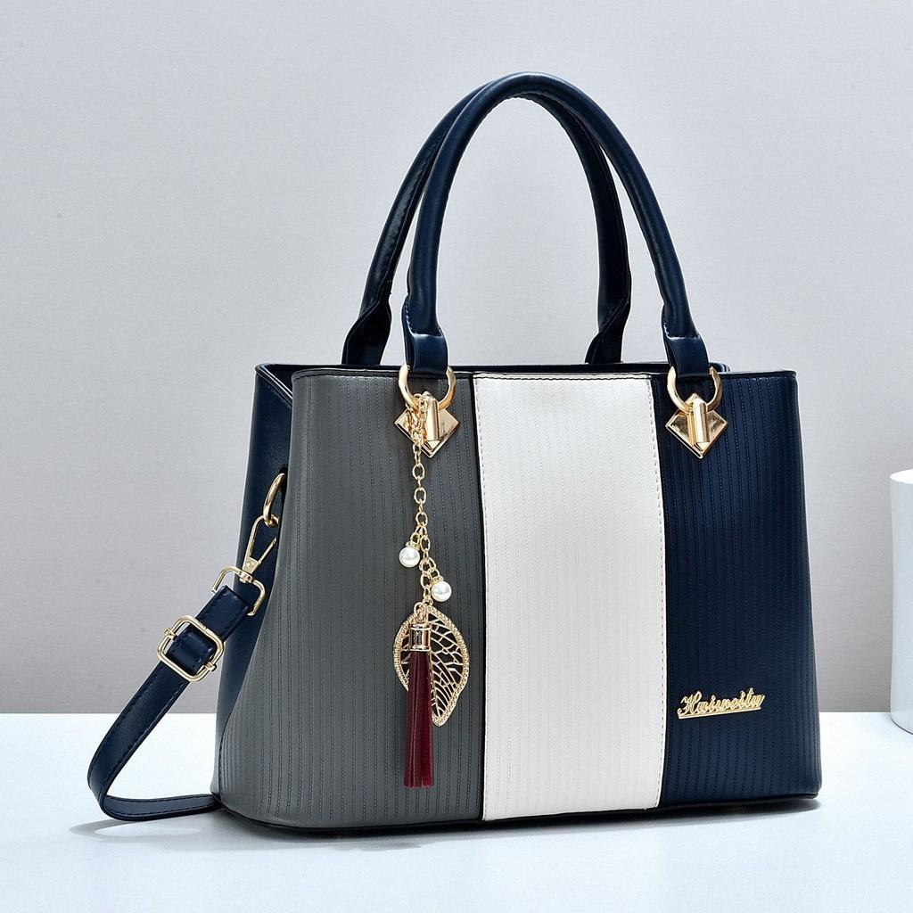 Crossbody Pu Tote Bag With Color Block Design For Daily Use