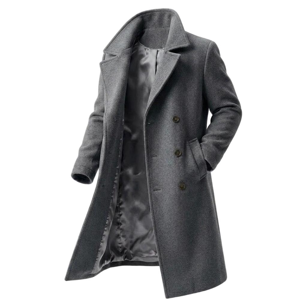 Men's Double-Breasted Wool Coat with and Thickened Design Outerwear