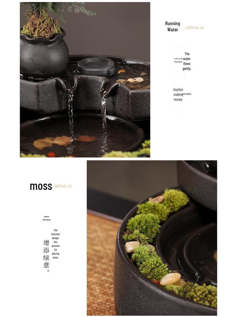 Keramická fontána s tekoucí vodou: Dekorace na stůl přitahující bohatství pro obývací pokoj a kancelář