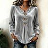 Blouse Haut Top Velours Élégant à Boutons sur le Devant et Manches Longues pour Femme