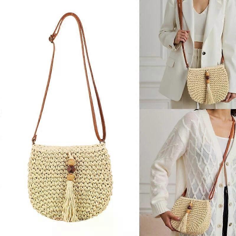 Handwoven Straw Crossbody Bag, Women's Vacation Beach Shoulder Purse