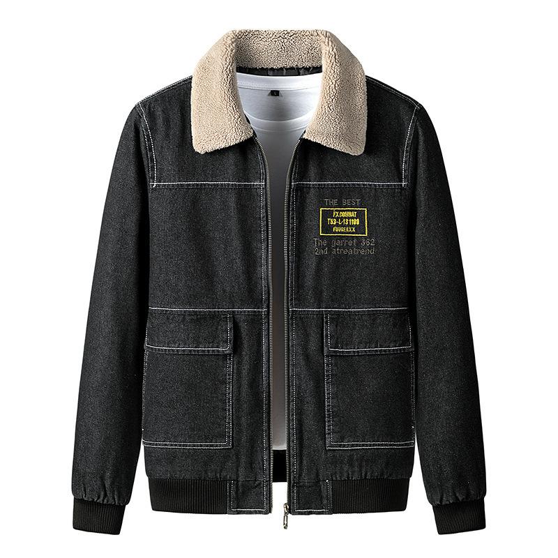 Men's Autumn and Winter Korean Version with Cashmere Denim Thickened Thermal Jacket Trend Winter Clothing