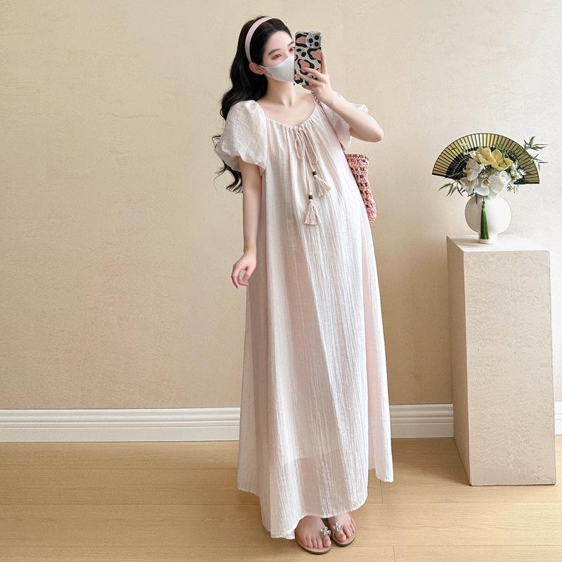 In-Stock Stylish Summer Maternity Dress - Mid-Length, Loose Fit, Trendy Design for Outings M