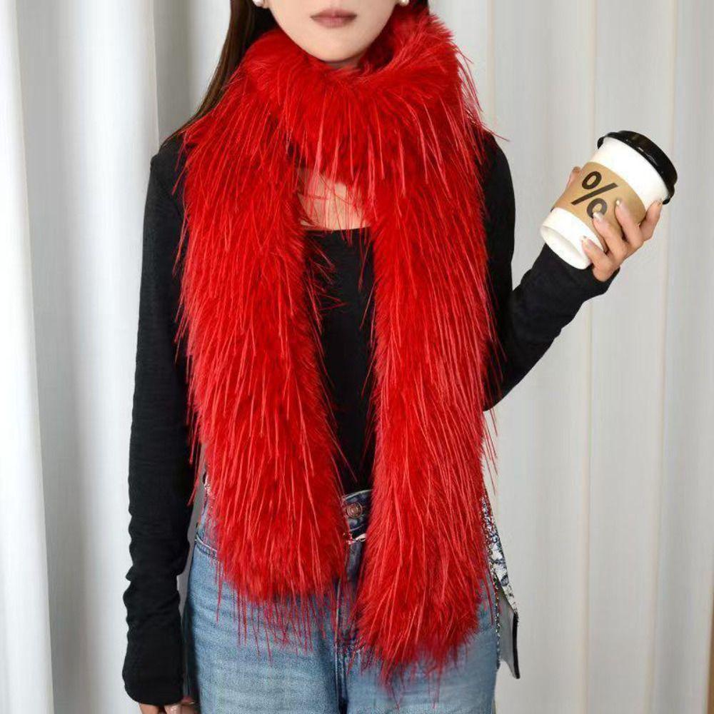 Thick Fluffy Plush Long Strip Scarf 180cm Ladies Tassels Scarf Fashionable Y2K Girl Scarf  for Warm