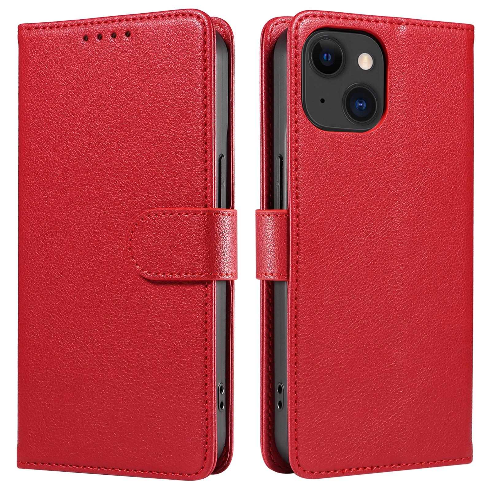 

For iPhone 14 Plus Leather Case Litchi Texture RFID Blocking Wallet Stand Phone Cover C