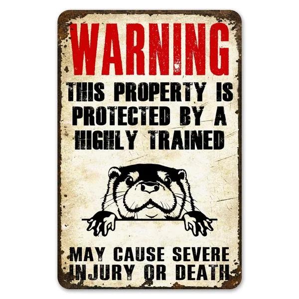 Warning This Property Is Protect By Labradoodle Dog Tin Sign Vintage Farm Decor Art Pet Lover Tin Metal Sign