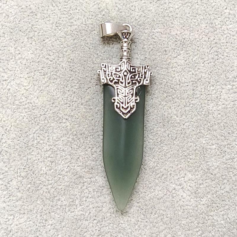 Hetian Green Jade Sword Pendant: Retro Jade Blade Necklace & Keychain Ornament