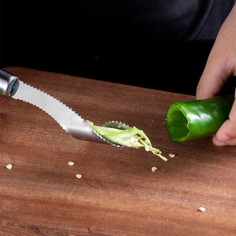 Edelstahl Paprikakernentferner Grüner Paprika Kernentferner Kernstecher Multifunktionaler Kernausgräber Kleine Küchenwerkzeuge