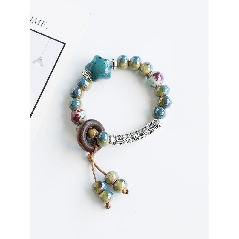Ethnic Style Ceramic Bracelet Jingdezhen Jewelry Beaded Hand Jewelry Student Couple Bracelet Niche High Sense Carrying Strap Women