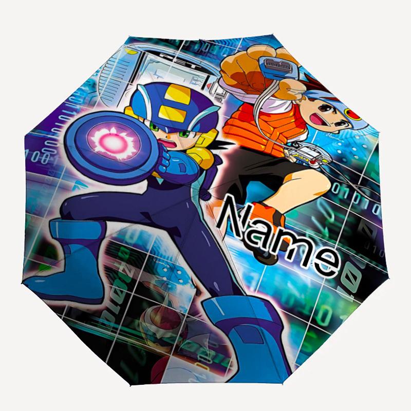 

1PC Mega Man Digital World Custom Name Automatic Open/Close, 8-Rib Durable Frame Compact Travel Umbrella for Men & Women D1222075
