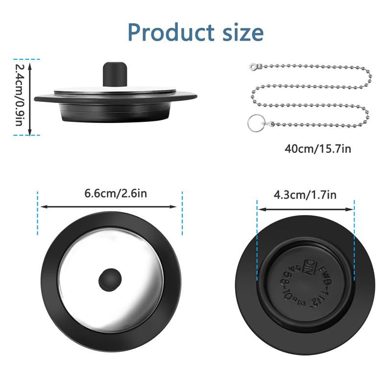 2 PCS Universal Sink Plug, Bath Plug Replacement, Kitchen Sink Plug Replacement, 40cm Chain