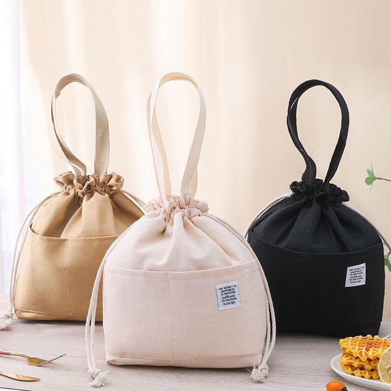 1/3Pcs Drawstring Canvas Insulated Lunch Bag Aluminium Foil Thermal Bento Box Tote Cooler Handbags For Office Outdoor Picnic New