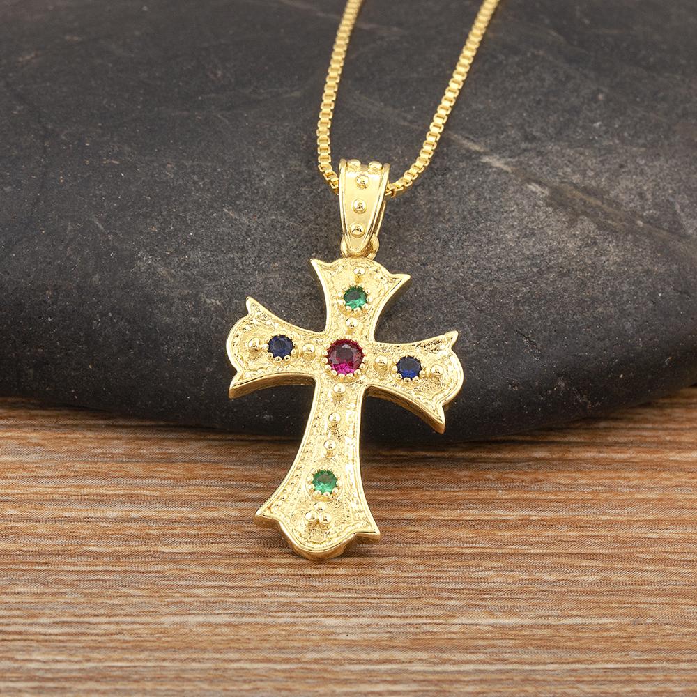 Nidin New Fashion Colorful Delicate Zircon Cross Pendant Necklace For Male And Female Couples Jewelry Party Daily Gifts