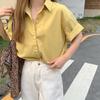Summer Short Sleeve Solid Casual Shirts Women Fashion New Thin Single Breasted Loose Blouse Women Elegant Slim Fit Simple Office Lady Shirt Tops 26284