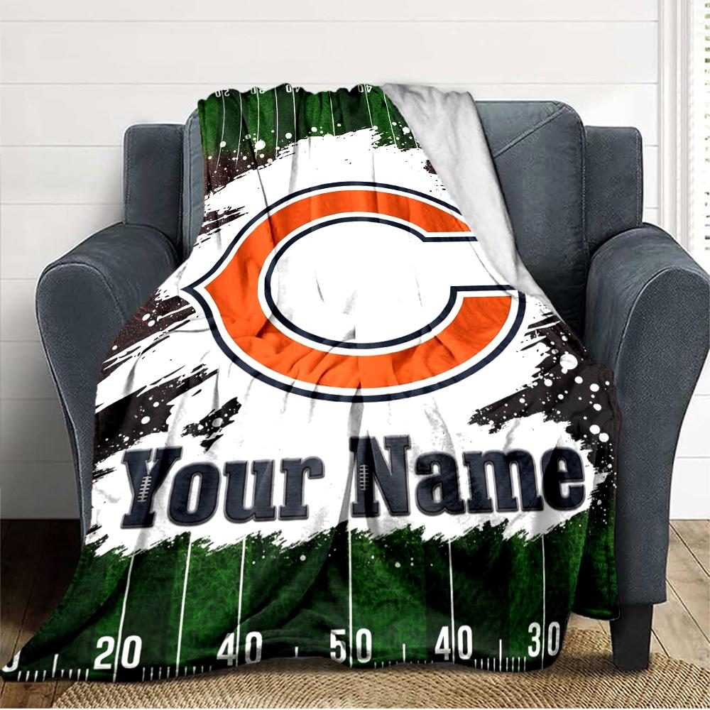 Name Custom Chicago Bears Print Flannel Blanket High Quality Warm Comfortable Cover for All Seasons Perfect for Gifts Home Decor
