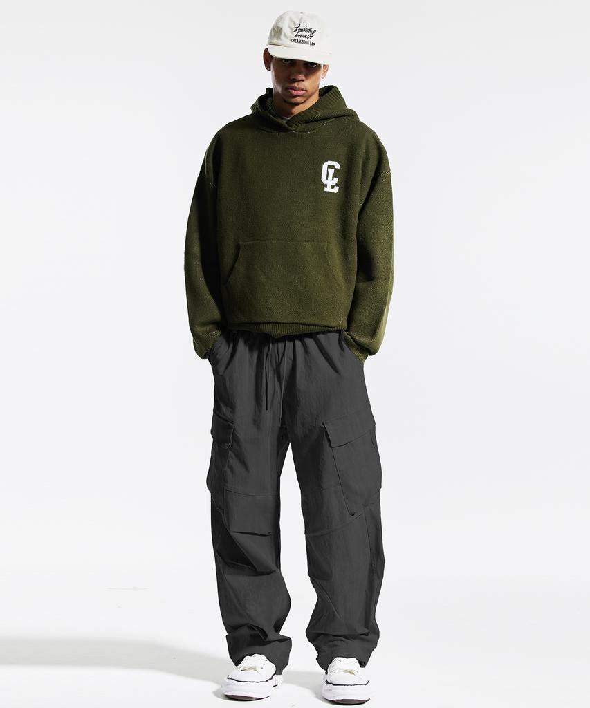 CREAM SODA LAB Cl Washed Graphic Jacquard Hoodie Knit Khaki
