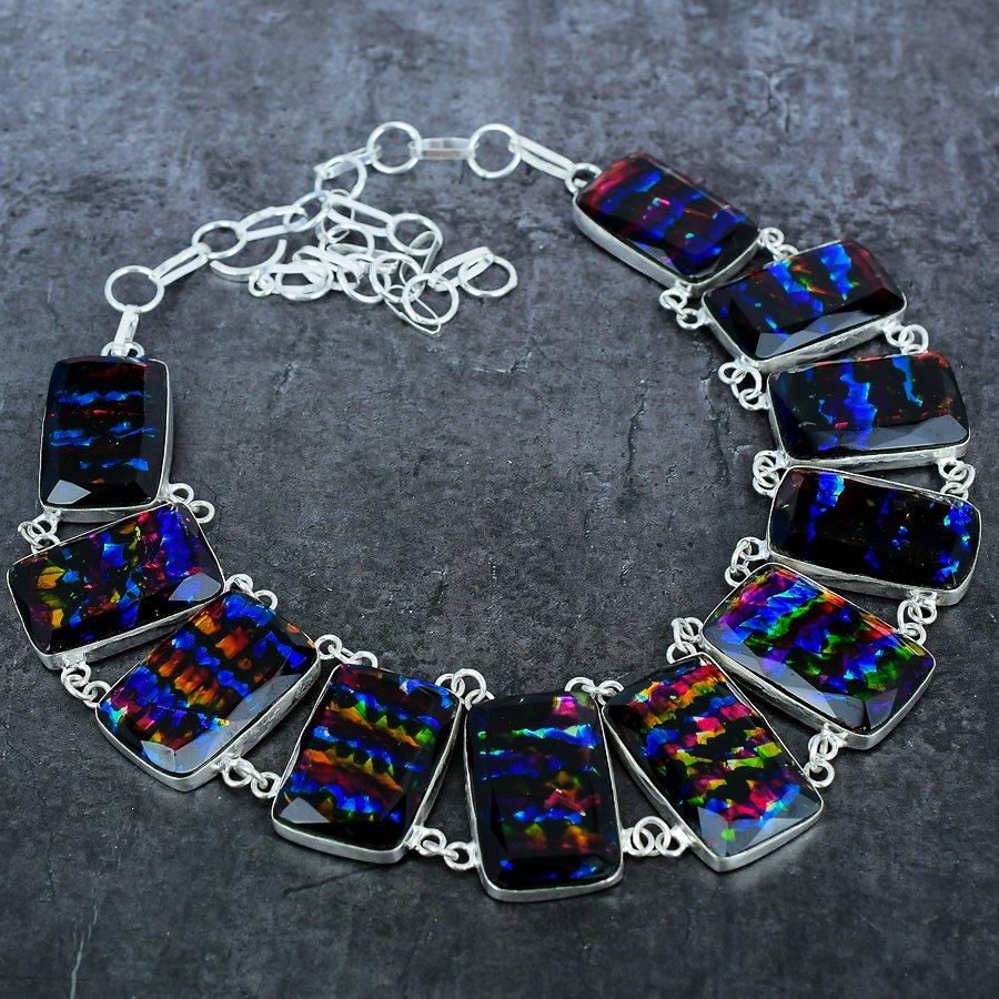 Dichroic Glass Handmade 925 Sterling Silver Jewelry Necklace 18" s2o16