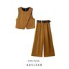 Kaslead New Women Clothes Western Style Double Placket Satin Texture Top Trousers 8459556 7965556