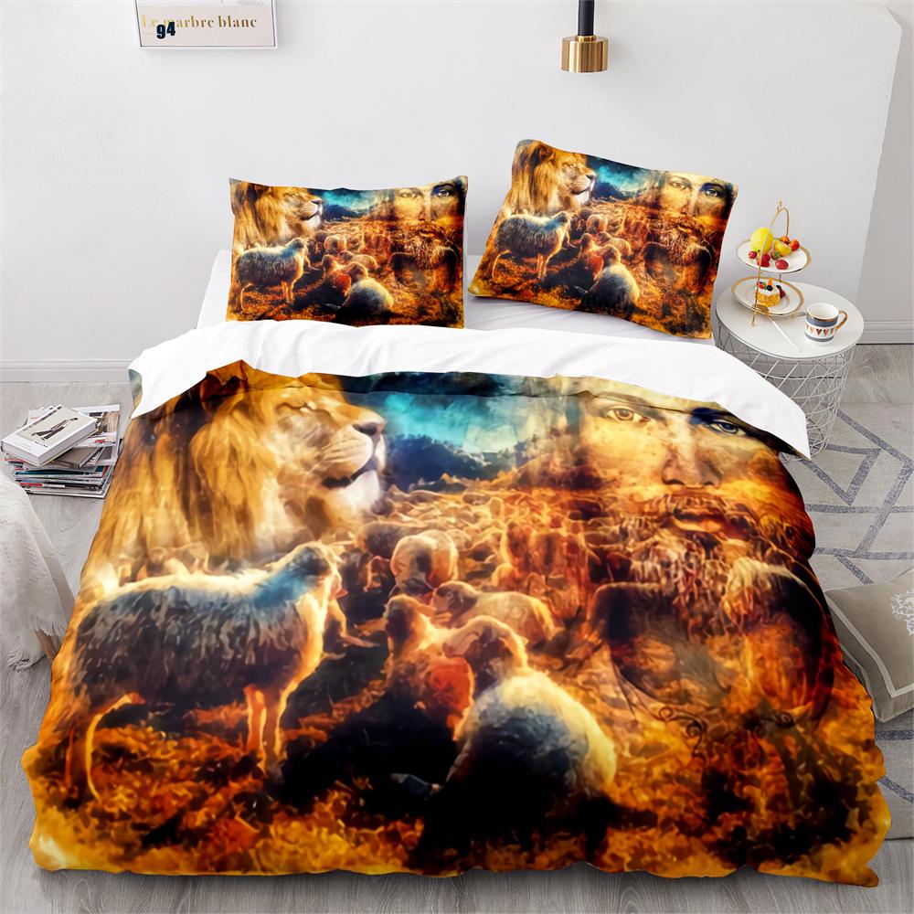 Lion Duvet Cover Set 3D Print Wild Animal Under Sunshine King Queen Size For Teens Kids Bedding Set Polyester Comforter Cover