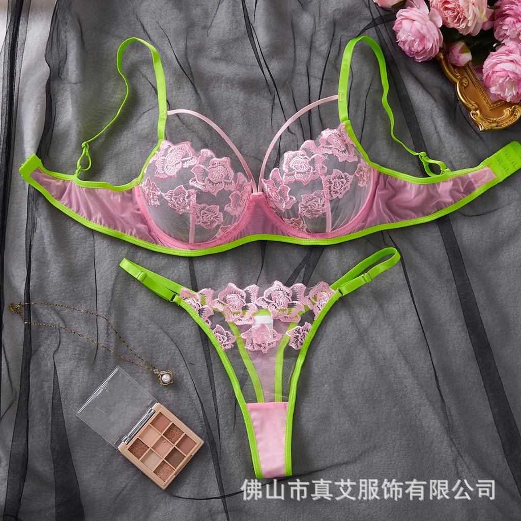 New Sex Underwear Pure Desire European and American Sex Underwear Sexy Transparent Embroidered Mesh Bra Thong Set