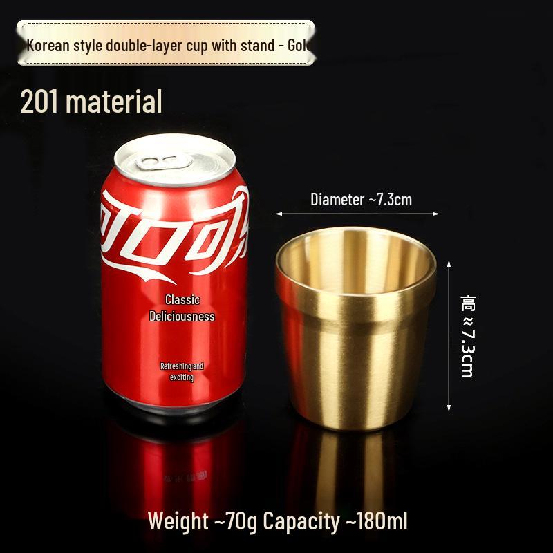 Korean Industrial Style 304 Stainless Steel Double-Walled Gold Beer Mug and Tea Cup