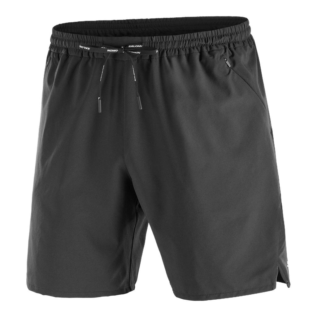 Salomon Solid Color Elastic Waist Drawstring Sports Shorts Men shorts Black LC2450800