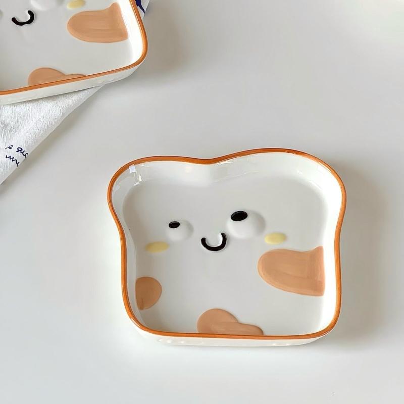 Cute Toast Bread Shaped Ceramic Plate Personalized Rectangular Cake Dim Sum Plates Household Fruit Snack Dish