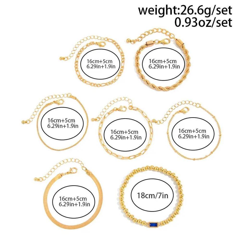 SHIXIN 7Pcs/Set Elegant Acrylic Charm Bracelets for Women 2026 Vintage Minimalist Multi-Element Twist Chain Metal Bangle Jewelry