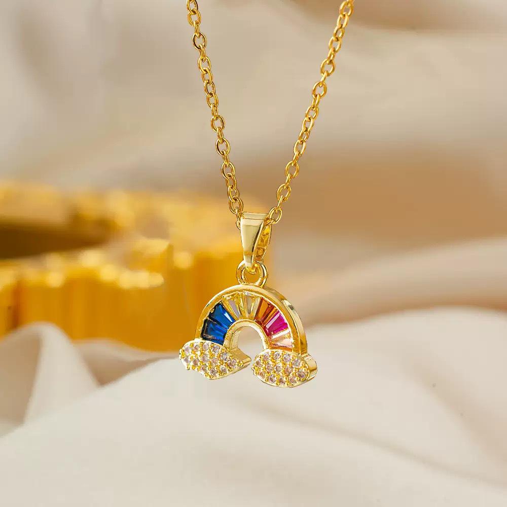 Colorful Rainbow Necklace with Micro-set Zircon: High-Quality, Exquisite Jewelry for Girls