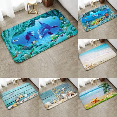 Fun Starfish Shark Beach Ocean Elements Welcome Floor Mat Entrance Doormats Kitchen Rug Home Decor Anti-slip Washable Carpet