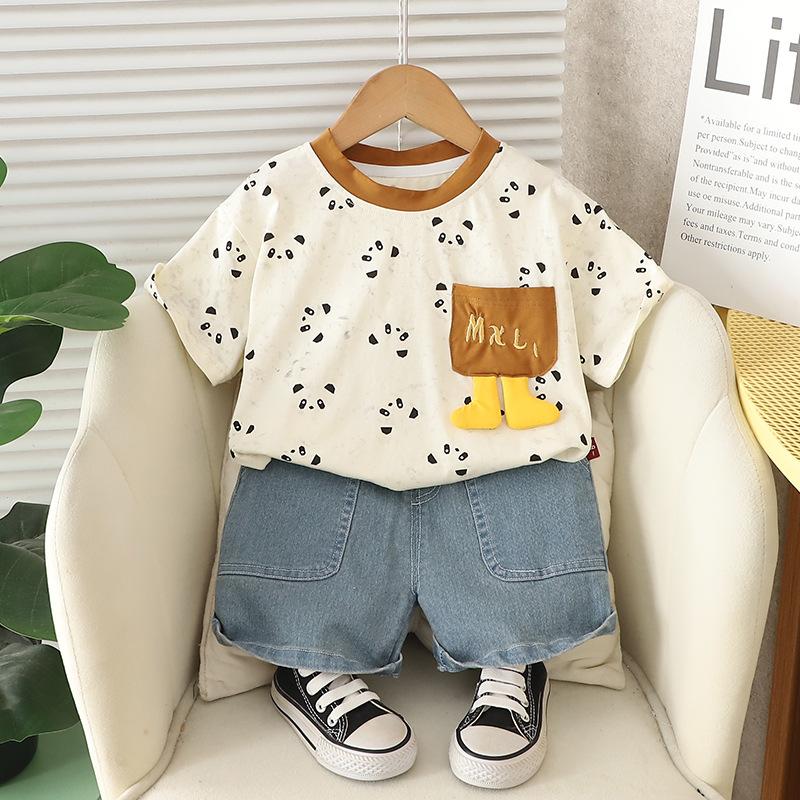 

Летний комплект для мальчиков Детский комплект Летний мультяшный принт Объемный Комплект из двух предметов с коротким рукавом для мальчиков и малышей 120