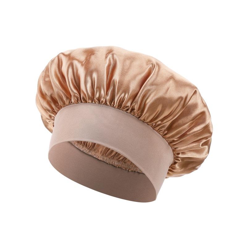 Nightcap High Elastic Headscarf Shower Cap Solid Color Hair Care Hat Satin Satin Big Brim