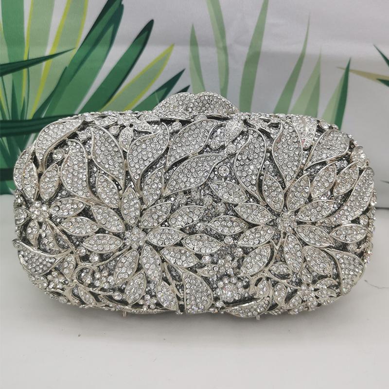 

Evening Bags Blue Diamond Flower Wedding Dress Clutch Bag Crystal Handbags Purses Lady Bridal Women Drop Shipping Gold Metal серебряный