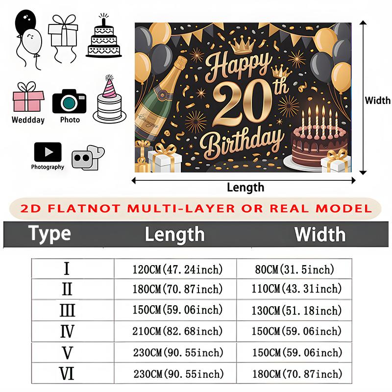 Party Backdrop Birthday Crown 20Th Photo Booth Background Wall Decor