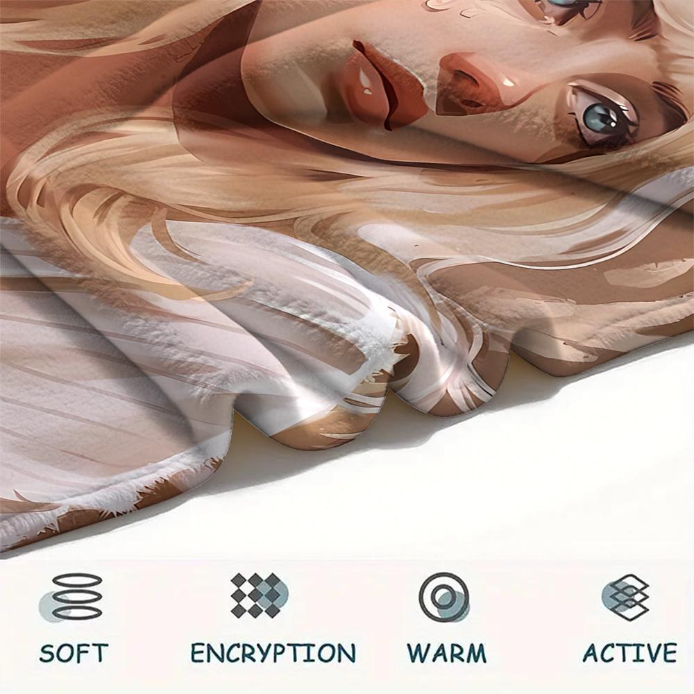 1 ks Flanelová deka s potiskem Billie Eilish, Vysoká kvalita, Pro všechna roční období, Domácí dekorace, Teplo a pohodlí, Perfektní jako vánoční dárky