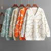 Autumn Winter Women Jacquard Sweater Loose Knit Coat V Neck Long Patterned