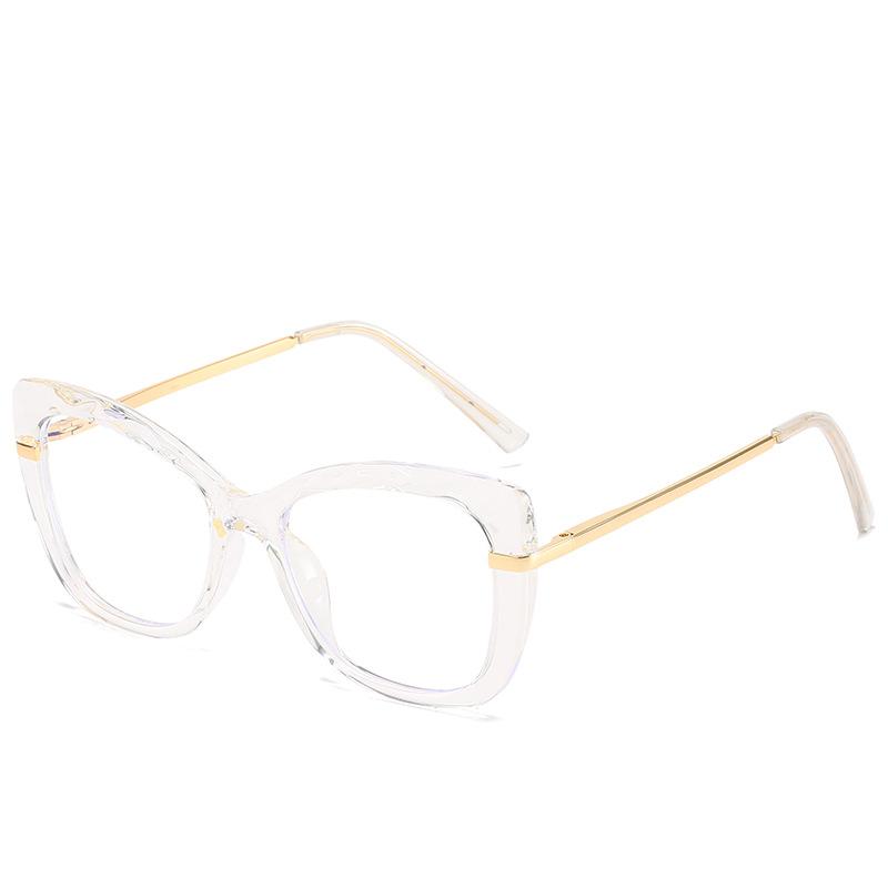 Cat'S Eye Crystal Cut Glasses Frame Trendy With Tr Spring Leg Flat Mirror Retro Frame