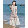Demana Romantic French Floral Print Mid-Sleeve Midi Dress