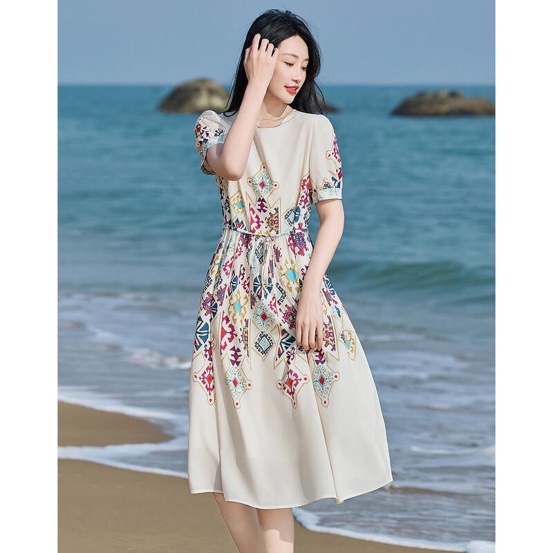 Demana Romantic French Floral Print Mid-Sleeve Midi Dress