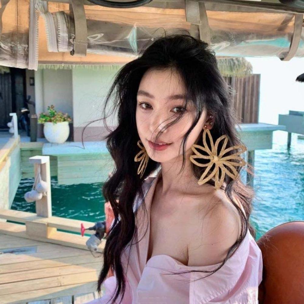 Elegant Straw Woven Earrings Zinc Zinc Alloy Hollow Floral Earrings Big Exaggerated Flower Ear Studs  Daily