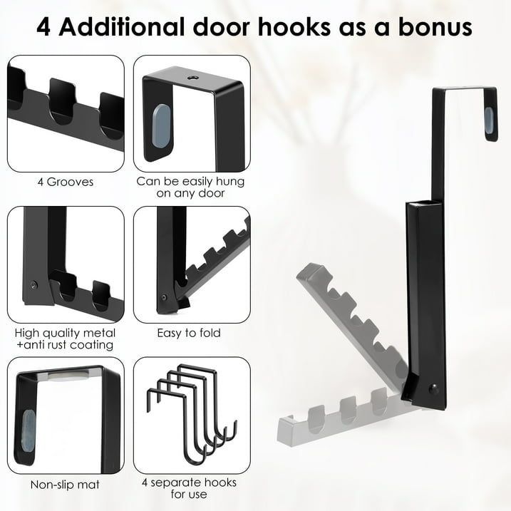 NewSoul Over The Door Hooks Hanger Foldable Over Door Drying Laundry Rack Hooks for Hanging Clothes with 4 Groves Over Door Towel Racks for Clothes