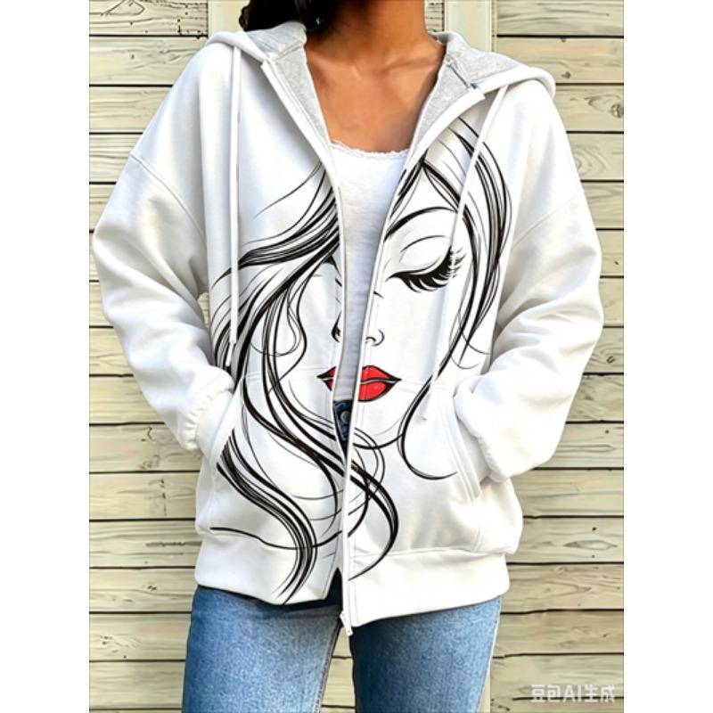 Zipper Splicing Fashion Loose Women's Casual Flower Print Hoodie Fashion Spring And Summer