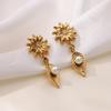 New Wind Gold Stainless Steel Flower Leaf Series Stud Earrings Gold Simple Premium Earrings Retro