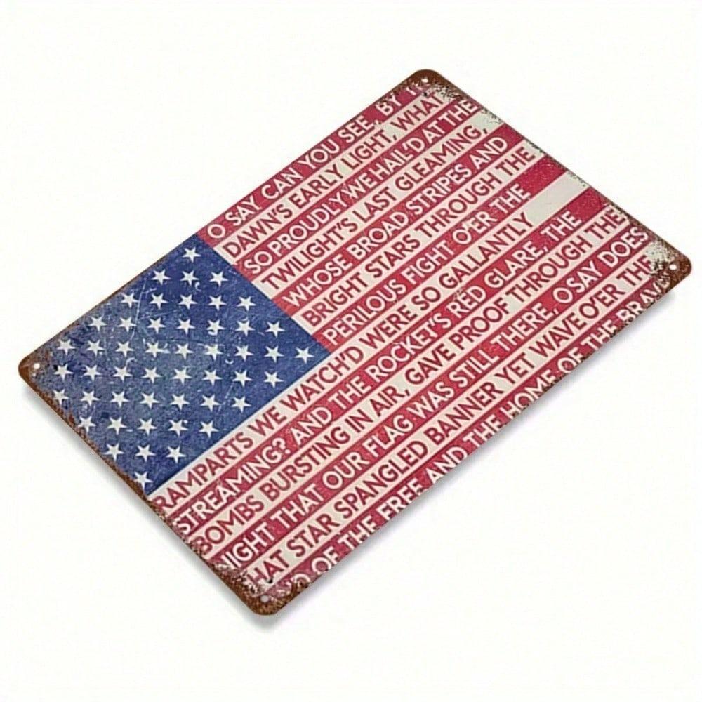 Vintage Patriotisches Blechschild 8x12 Amerikanische Flagge Wanddekoration Rustikale Hymnenkunst