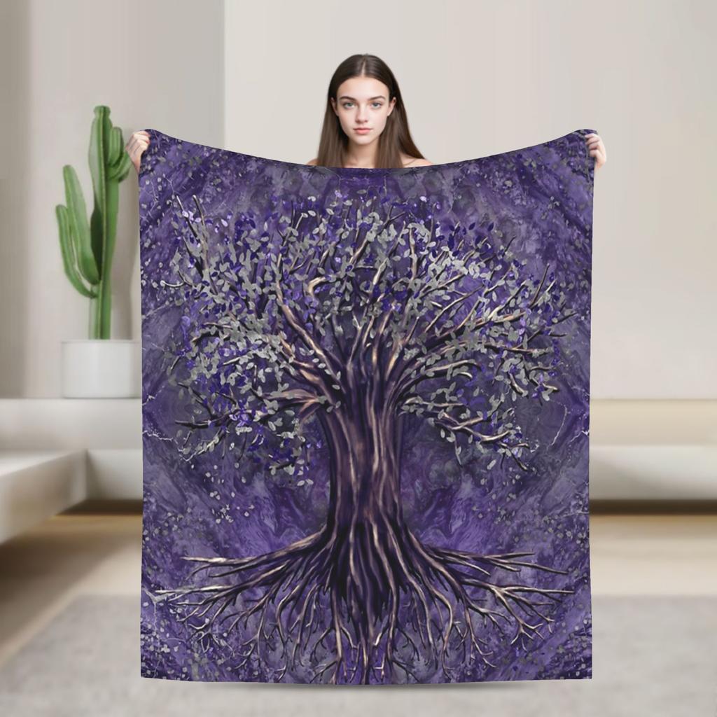Tree Of Life Yggdrasil Amethyst Flannel Blankets Vikingg Awesome Throw Blanket For Sofa Bedding Lounge 200X150Cm Rug Piece