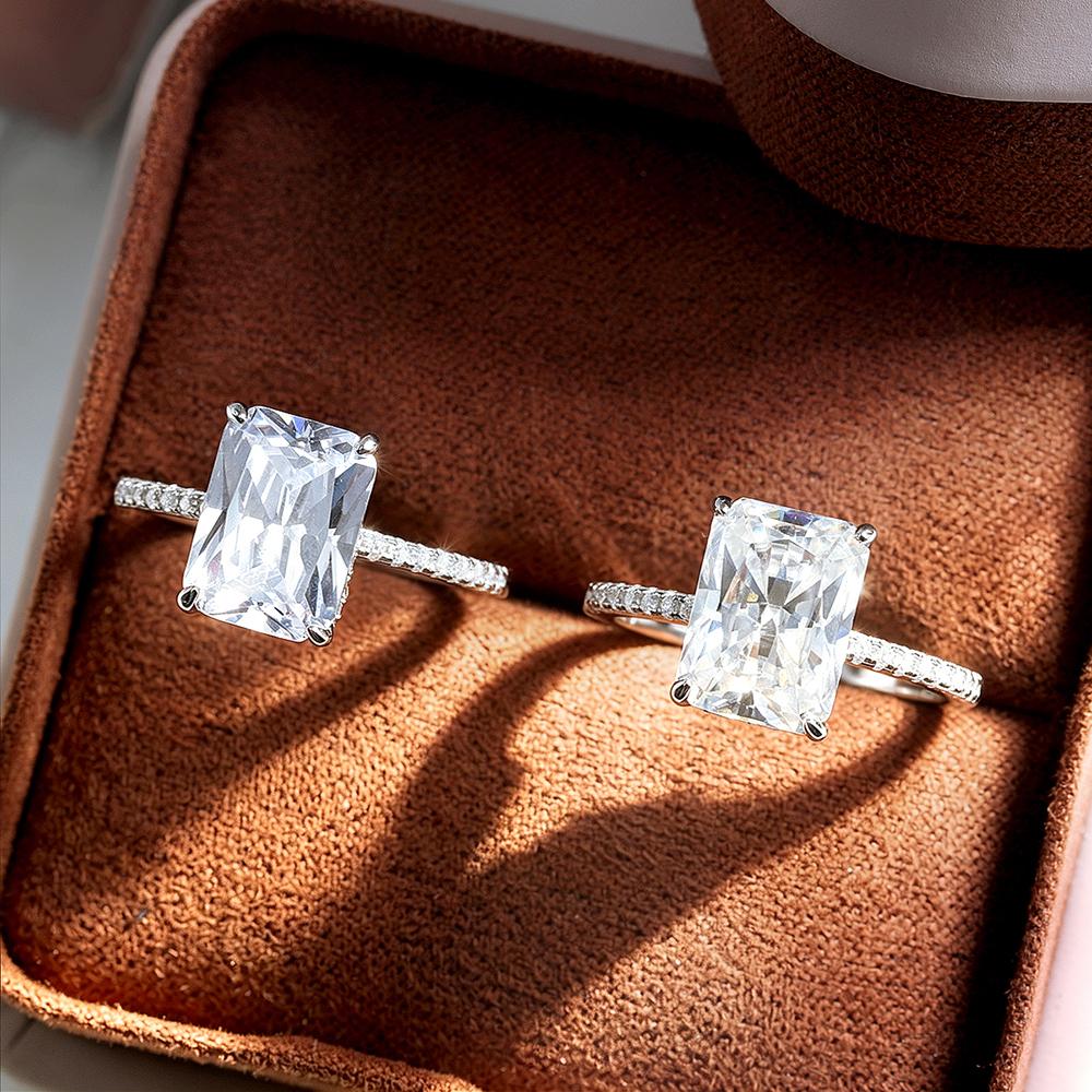 4.5 Carat Radiant Cut Full Moissanite Engagement Rings CopperHidden Halo Diamond Ring Wedding Bands Jewelry Gift